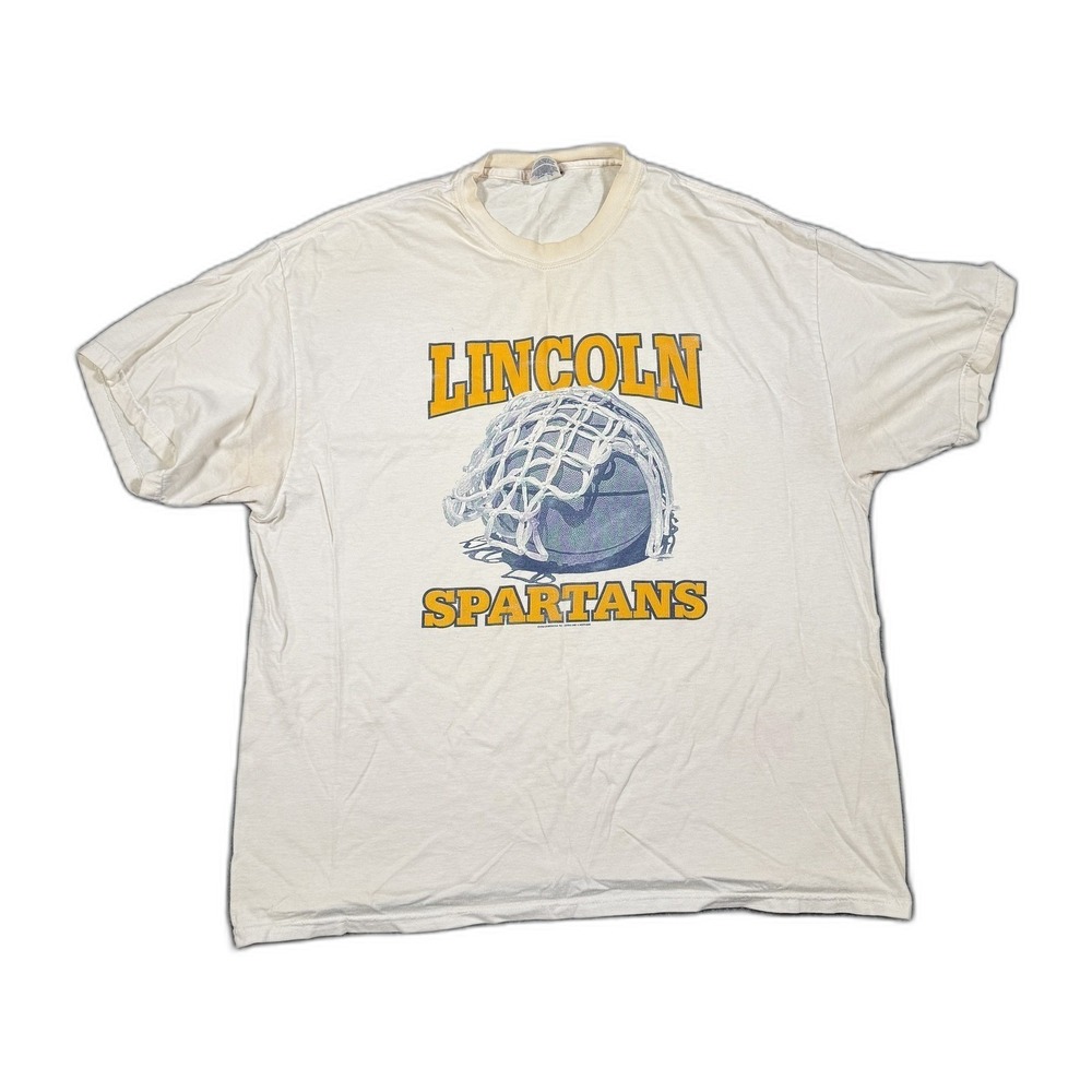 Vintage 2002 Champion Lincoln Spartans Basketball Graphic T-Shirt XL Off-White
